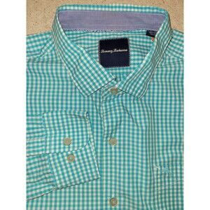 Tommy Bahama 100% Pima Cotton Button Down Dress Shirt Green/White Size XL